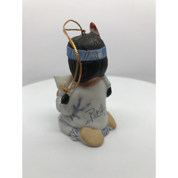 GREGORY PERILLO'S SAGEBRUSH KIDS 1988 BELL CHRISTMAS ORNAMENT BISQUE NATIVE &CAT - Picture 9 of 13